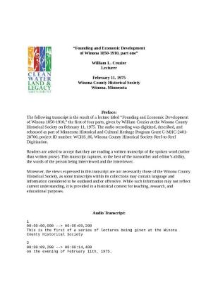 Founding and Economic Development of Winona 1850-1910