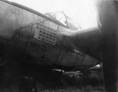 Close-up of P-38 tally marks, cockpit