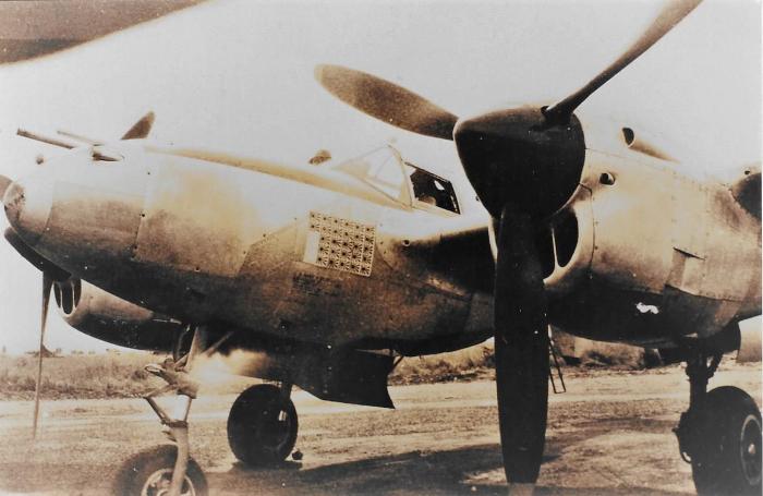 photograph P-38 with 27 Japanese flag Tallies