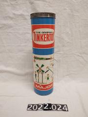 Tinkertoy canister and game pieces