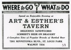 ads, Art & Esther's Tavern 7201 Minnetonka Blvd. (Park Tavern)