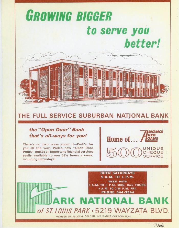 ad, Park National Bank, 5219 Wayzata Blvd. 1966