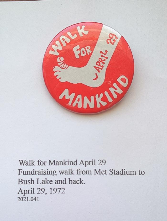 Walk for Mankind pinback button 