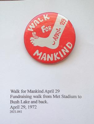Walk for Mankind pinback button 