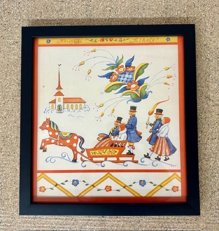 Dala Horse, Sleigh, and 5 People: Print