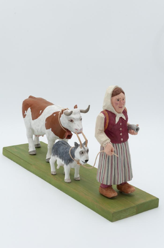 Female, Goat and Cow: Wood Carving