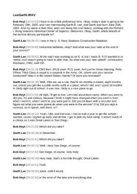 Oral History With Garth Lee
