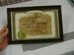 Howard Bloom's Honorary Membership Certificate for the White Bear Lake Fire Department