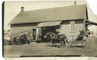 Postcard Photograph of cart outside Claremont Creamery