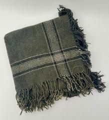 Grey Wool Shawl with White Woven Pattern and Fringe: Shawl
