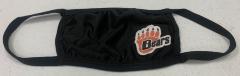 COVID era face mask with a paw print and "Bears" in white, orange & black on black fabric