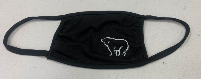 COVID era face mask with a silhouette of a white bear on black fabric