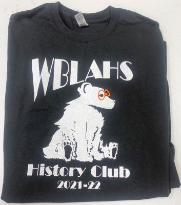 WBLAHS History Club t-shirt 2021-22 with list of charter member on the back side