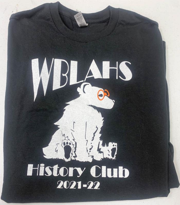 WBLAHS History Club t-shirt 2021-22 with list of charter member on the back side