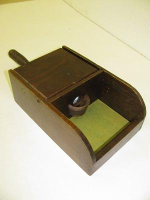 Voting Box, wood with seven black marbles and 83 white marbles