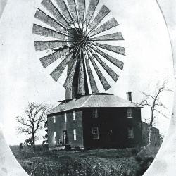 Photo, and film negative, of the flour mill in Claremont