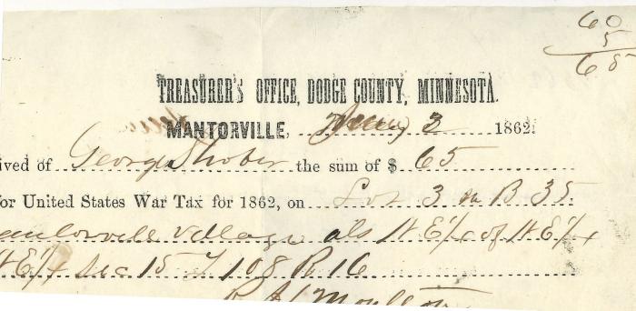 George Shober 1862 US War Tax receipt