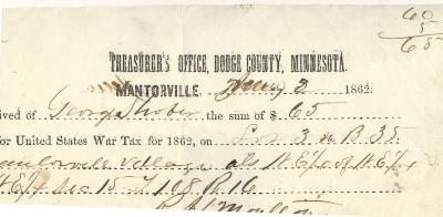 George Shober 1862 US War Tax receipt