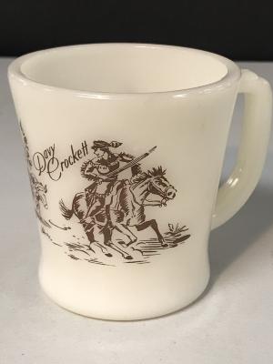 Milk glass mug, Davy Crockett
