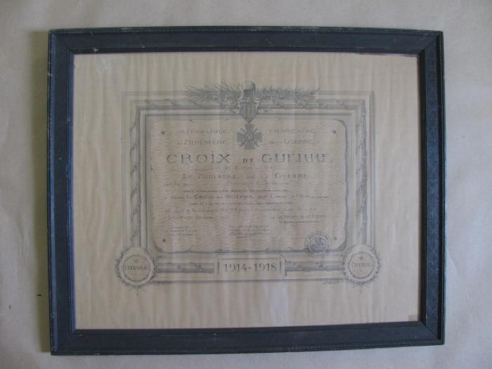  Award in Croix de Guerre issued to Howard C. Duncan on December 21, 1925