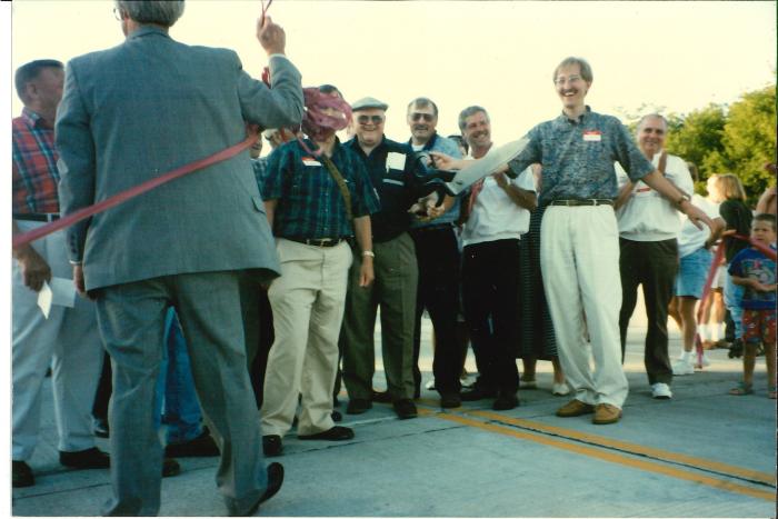 Photograph of ribbon cutting at new bridge in Mantorville