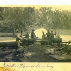 Photograph 6 men on Sander House saw rig