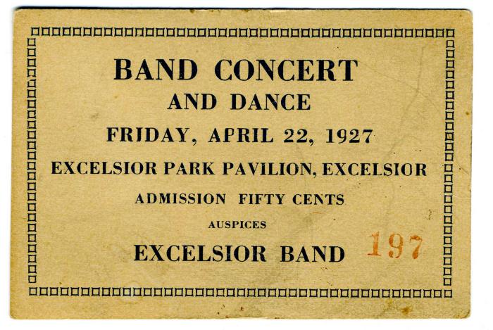 Band Concert and Dance Ticket, 1927