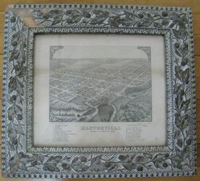 Framed drawing of aerial view of Mantorville, MN