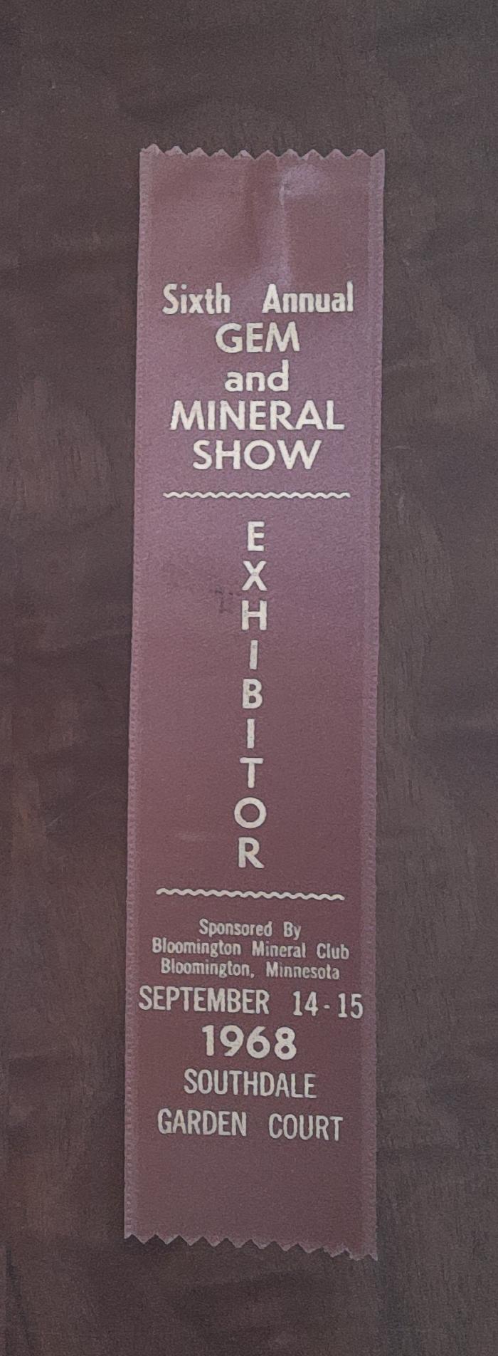 Exhibitor ribbon Gem and Mineral Show 1968