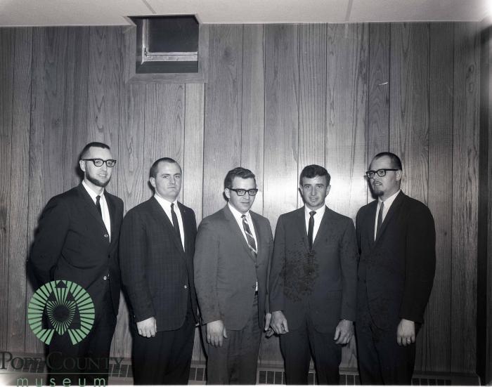 Officers Jim Lepper, Gerald Demars, Marvin Bodeker, Lanny Barsness, Jack Lindner in the Glenwood American Legion Building 