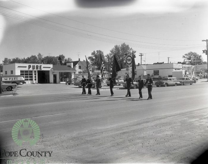Glenwood American Legion Color Guard Leading Parade Down Minnesota Ave