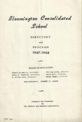 Bloomington Consolidated School Directory and Program 1947-1948