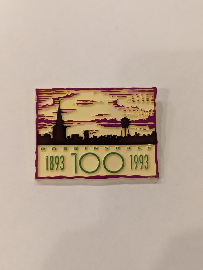 Promotional Button for Robbinsdale Centennial, 1893 - 1993