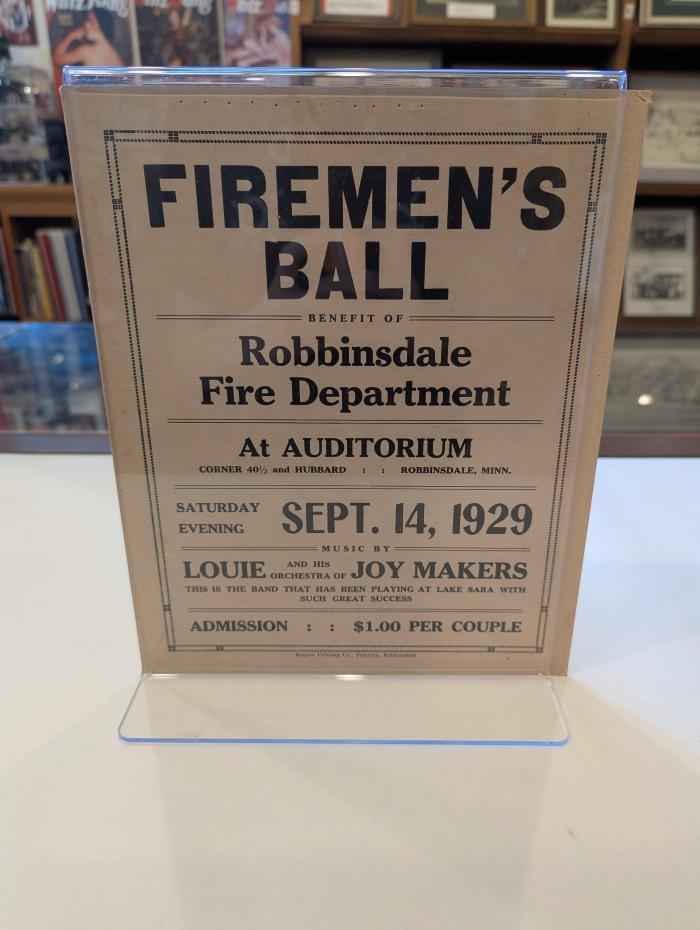 Advertisement for Robbinsdale Firemen's Ball, 1929