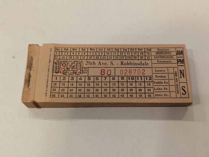 Robbinsdale Streetcar Transfer Ticket Book
