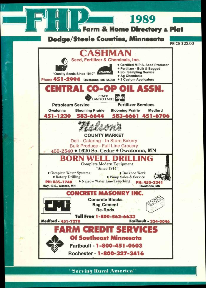 1989 Dodge Steele Counties Farm & Home plat & directory