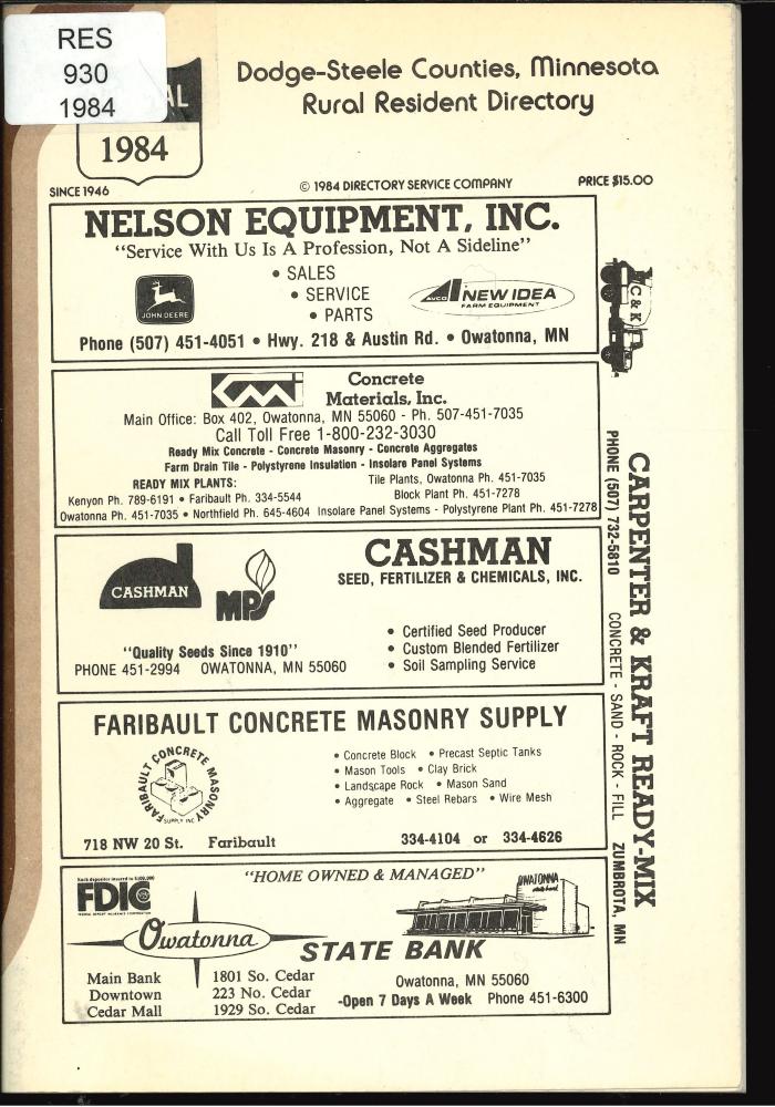 1984 Dodge- Steele Counties, Minnesota Rural Resident Directory 