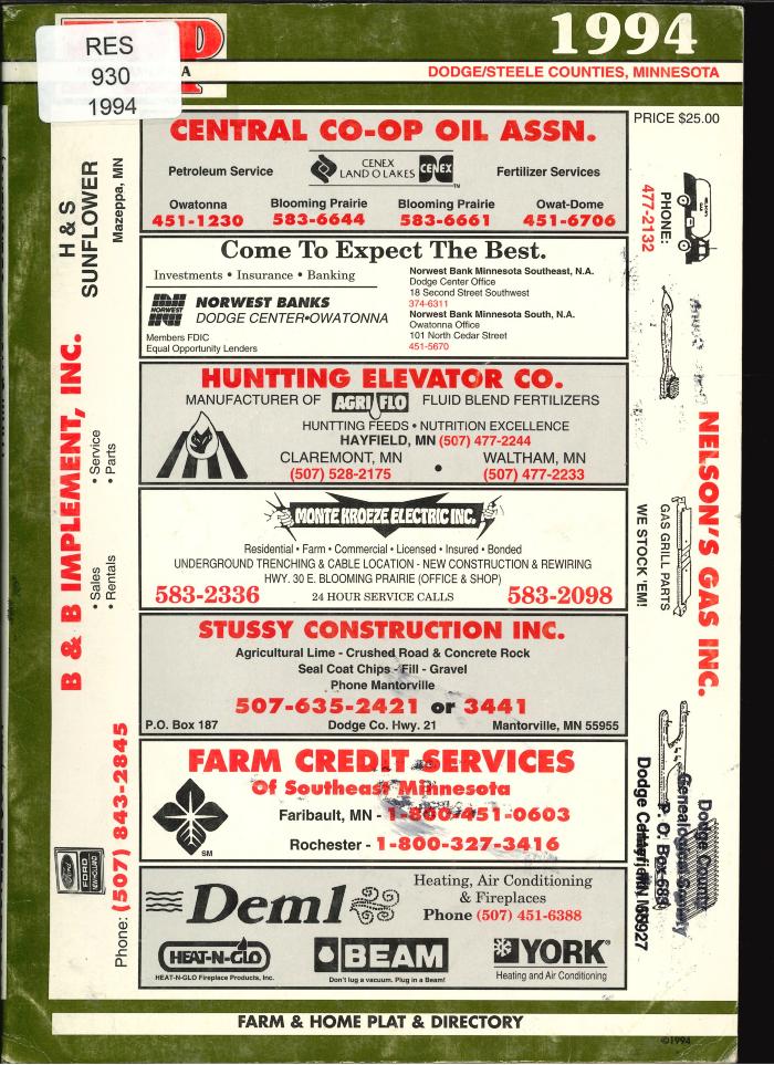 Farm & Home Plat & Directory Dodge/Steele Counties 1994
