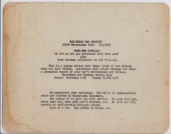 Advertising card from Mid-Mills Gas Station
