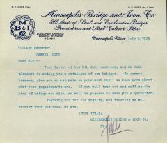 Correspondance from the Minneapolis Bridge and Iron Company 