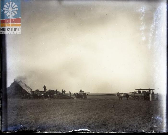 Threshing with Steam Engine and Horses