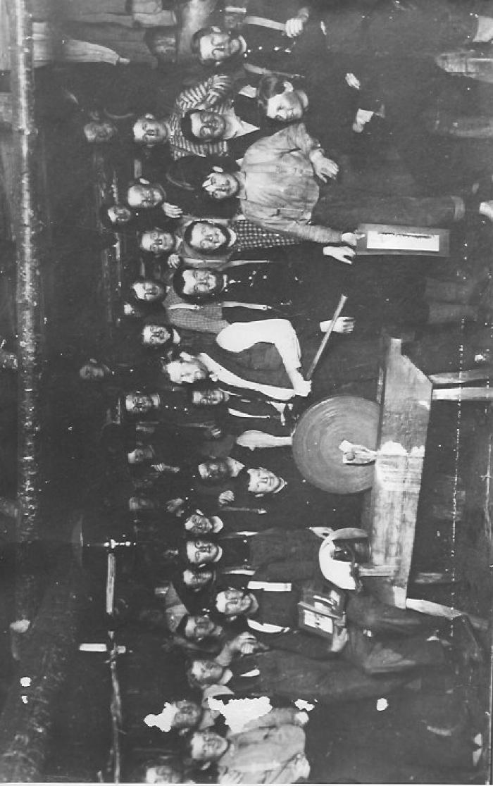 Logging-Camp: Interior of Logging Camp Work Shop 1908.  