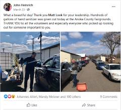 John Heinrich Hand Sanitizer Facebook Post