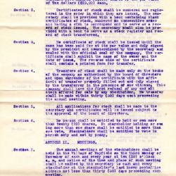 5 typewritten pages of the original Hayfield Lumber Company bylaws