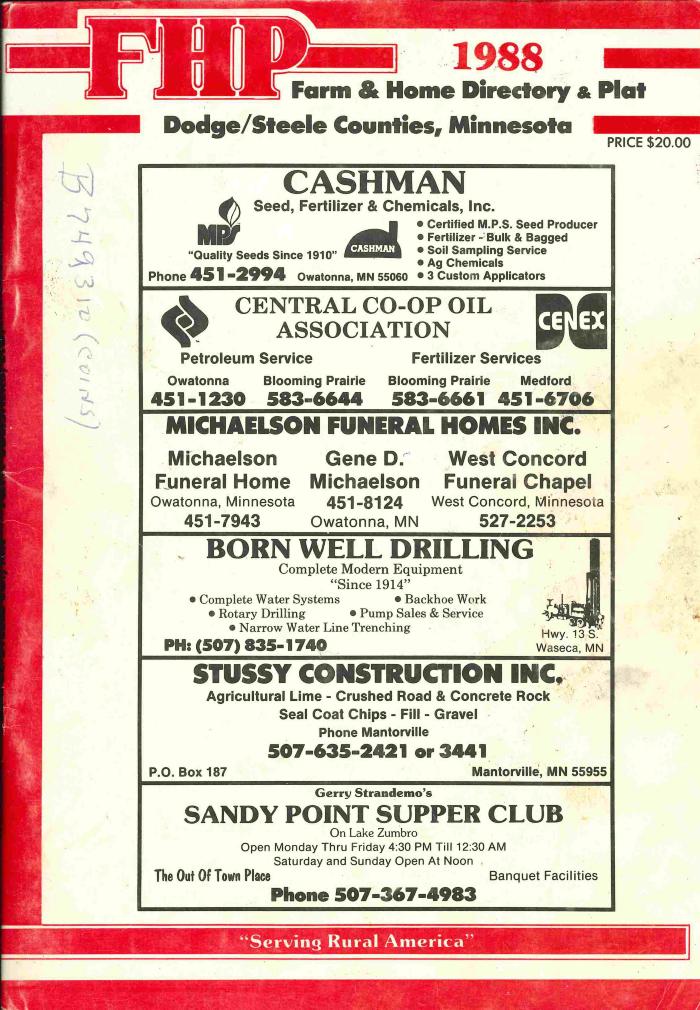 Farm & Home Directory & Plat Dodge/Steele Counties Minnesota