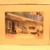Framed watercolor painting of exterior view of Clay County Historical Society at Great Northern Depot with 1919 cornerstone, by Bickey Bender