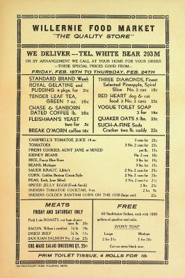 1938 Willernie Food Market Grocery Ad