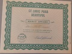 St. Louis Park Beautiful Merit Award recognizing Marie Hartmann