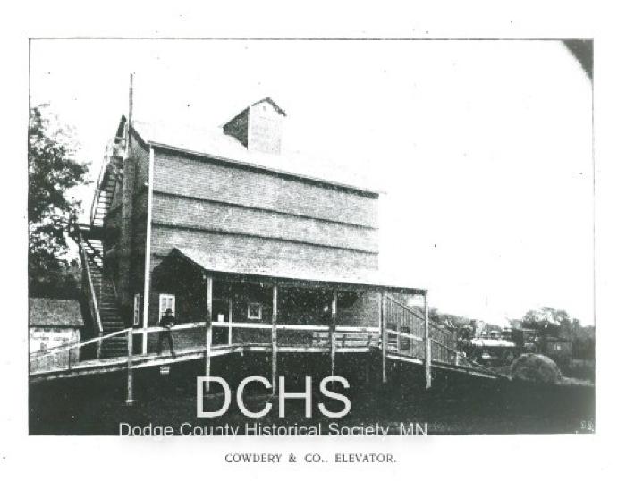 Black and white photograph of the Cowdery and Company grain elevator, Mantorville, Minn.