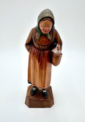 Woman with Chicken: Wood Carving